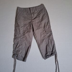 MERONA Women's Gray/ Taupe  Sz 10 Cargo Capris with Drawstring Hems
